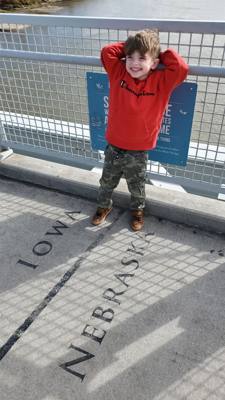 We walked from one end of this foot bridge to the other which crosses the state line between Nebraska and Iowa.  Avery h