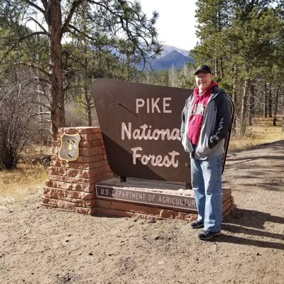 Pikes Peak this morning.  The top few miles was closed for snow :(
