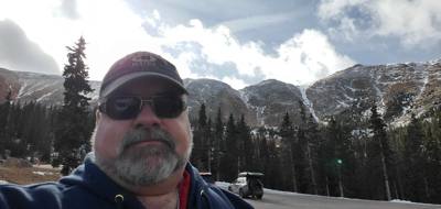 Pikes Peak this morning.  The top few miles was closed for snow :(