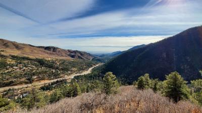 Pikes Peak this morning.  The top few miles was closed for snow :(
