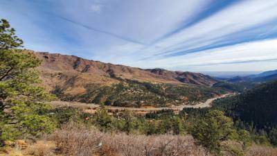 Pikes Peak this morning.  The top few miles was closed for snow :(