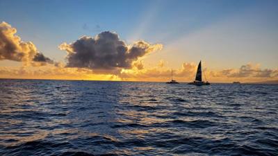 Sunset Cruise before dinner. Great way to end the day. Had some good whale watching and got to see Diamond Head from the