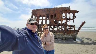 Interesting stop.  This beach has a ship under it with parts poking out.  Oh yeah, it's like 52 degrees and Oregonians a