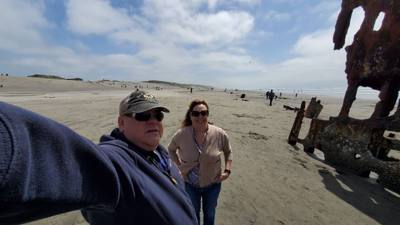 Interesting stop.  This beach has a ship under it with parts poking out.  Oh yeah, it's like 52 degrees and Oregonians a
