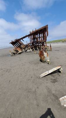 Interesting stop.  This beach has a ship under it with parts poking out.  Oh yeah, it's like 52 degrees and Oregonians a