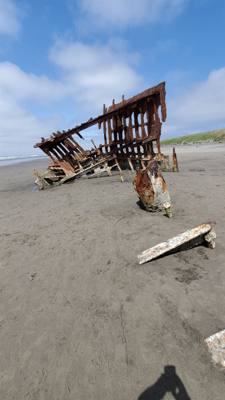 Interesting stop.  This beach has a ship under it with parts poking out.  Oh yeah, it's like 52 degrees and Oregonians a
