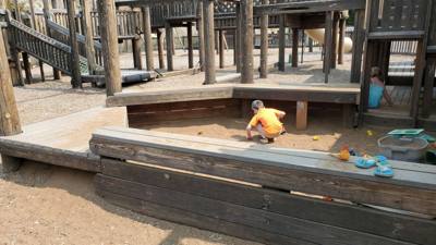 The playground in Medora was enough to spark the imagination.  Better than the old steel equipment we had as kids.