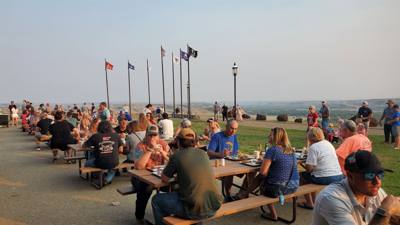 Pitchfork steak fondue for dinner.  The steak was good.  They cook them all to medium.  The view of town from there was 