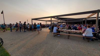 Pitchfork steak fondue for dinner.  The steak was good.  They cook them all to medium.  The view of town from there was 