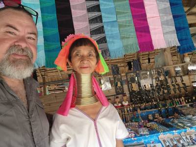 Got to experience the Padong people of Thailand this afternoon.  Also known as the Long Neck Karan people.  Our tour gui