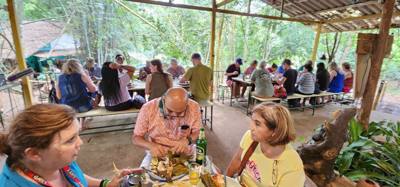 Lunch today was out in the boonies.  The fish was delicious.  So was the chicken.  Dessert was a banana cake if some sor
