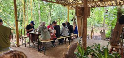 Lunch today was out in the boonies.  The fish was delicious.  So was the chicken.  Dessert was a banana cake if some sor