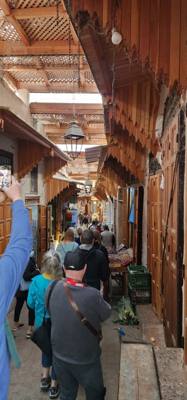 Shopping and lunch in the Fes Medina market.  Super crowded.  A few high pressure sales folks.  Lots to look at. Julie a