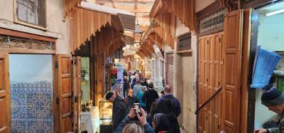 Shopping and lunch in the Fes Medina market.  Super crowded.  A few high pressure sales folks.  Lots to look at. Julie a