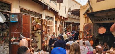 Shopping and lunch in the Fes Medina market.  Super crowded.  A few high pressure sales folks.  Lots to look at. Julie a