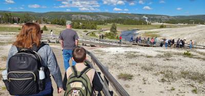 A lot of vibrant colors in some of those pools.  Lots to see here.  I couldn't get Avery to go pet a bison.  He must be 
