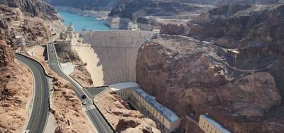 Pat Tillman Memorial Bridge on the way down the hill to the Hoover Dam.  Second tallest bridge in the US.  The Royal Gor