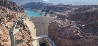 Pat Tillman Memorial Bridge on the way down the hill to the Hoover Dam.  Second tallest bridge in the US.  The Royal Gor