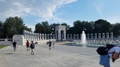 WWII Veterans Memorial.  Beautiful in contrast to the loss of lives during WWII.