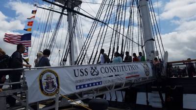 This is the USS Constitution (a.k.a "Old Ironsides").  This boat went 33 wins, zero losses if I understood them correctl