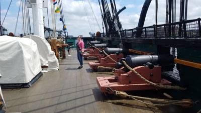 This is the USS Constitution (a.k.a "Old Ironsides"). This boat went 33 wins, zero losses if I understood them correctl