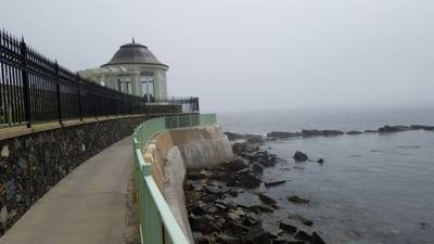 Julie and I took a foggy stroll along Cliff Walk in Newport, RI this morning. Beautiful cliffs on one side, historic man