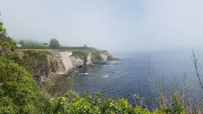 Julie and I took a foggy stroll along Cliff Walk in Newport, RI this morning. Beautiful cliffs on one side, historic man
