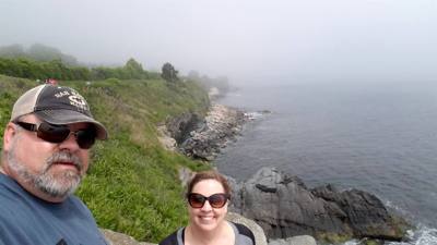 Julie and I took a foggy stroll along Cliff Walk in Newport, RI this morning. Beautiful cliffs on one side, historic man