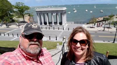 We say farewell to New England with a stop by Plymouth Rock before we hit the airport.   We both learned a lot about the